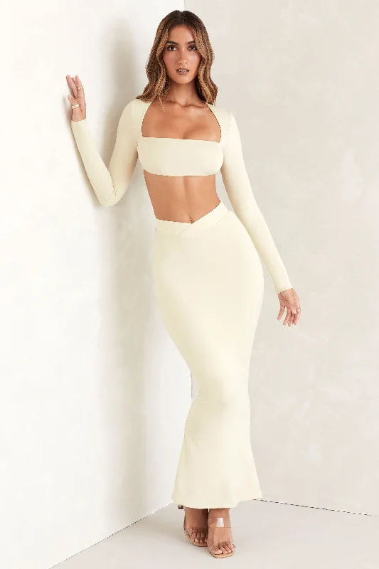 Flared Hem Maxi Skirt in Ivory chiffon skirt flowing