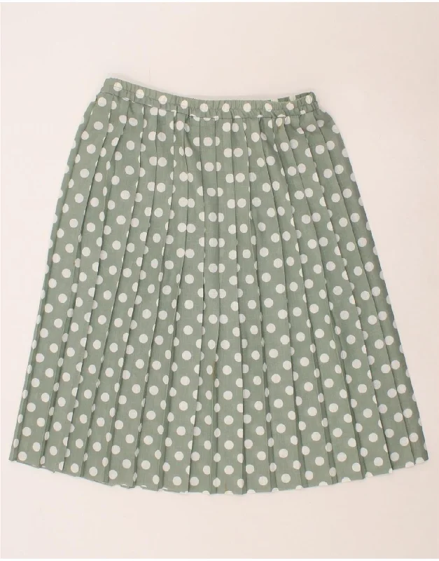 VINTAGE Womens Knife Pleated Skirt W32 Large Green Polka Dot denim skirt durable