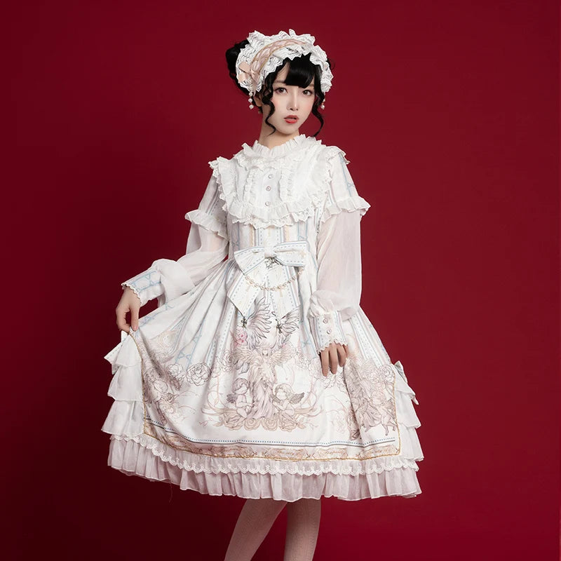 Wjczt Original Lolita Reunion World OP long-sleeved everyday elegant dress headband Tunics Sophisticated sleek