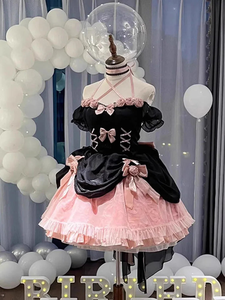 Wjczt Rose Lolita Dress Flower Wedding Elegant Fishbone Escape Heavy Industry Fluffy Tail Birthday Tunics Cozy comfortable