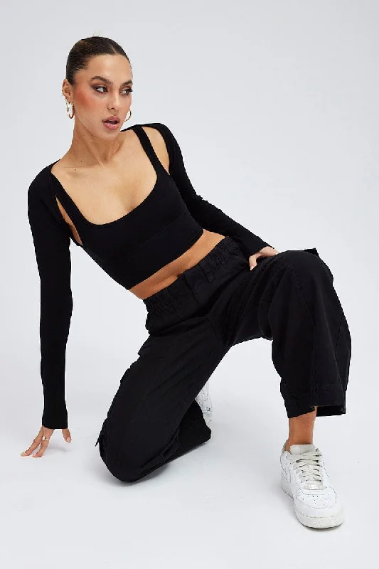 Black Cargo Pants Mid Rise Stylish Harem Pants