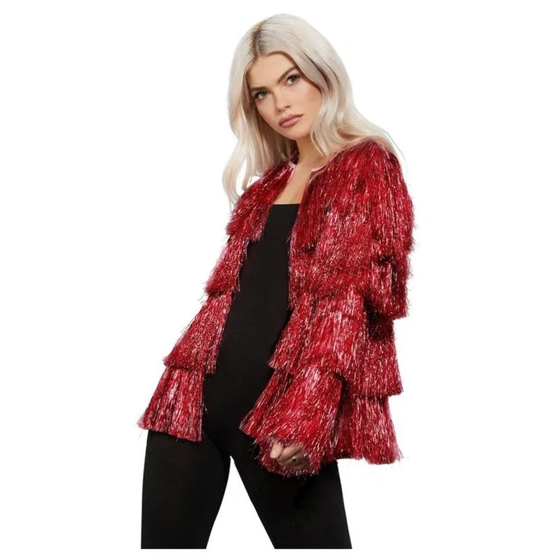 Fever Tinsel Festival Jacket, Red Herringbone Jacket Houndstooth Jacket Plaid Jacket