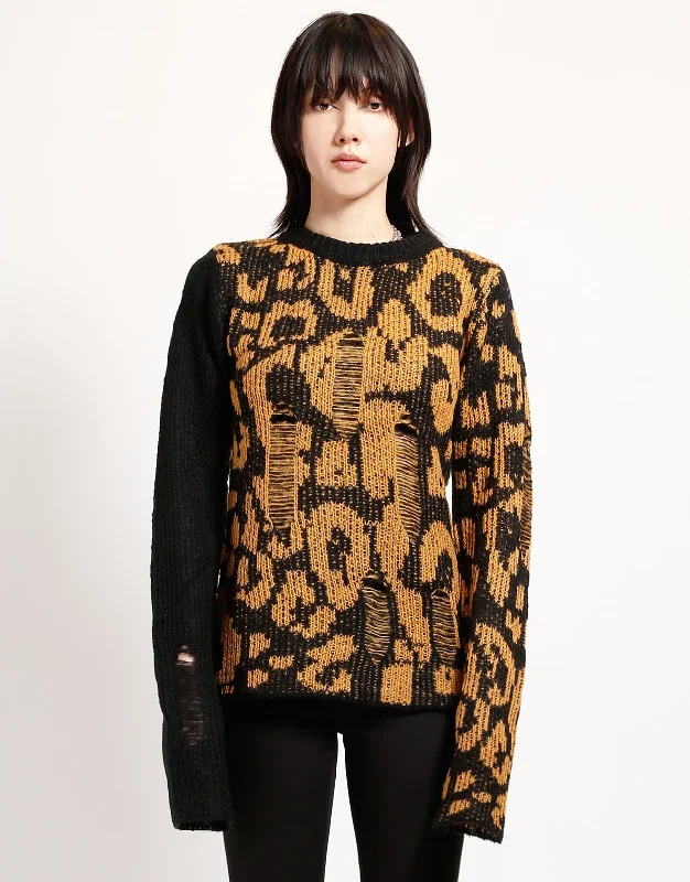 RAG SWEATER LEOPARD Ribbed Striped Patterned