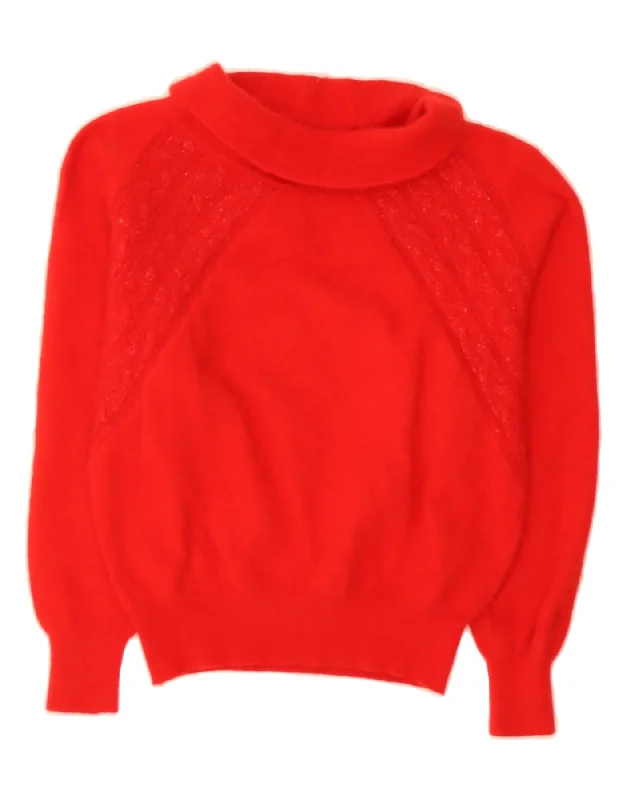 BENETTON Womens Roll Neck Jumper Sweater IT 44 Medium Red Wool Hooded Sweater Collared Sweater Shawl Collar