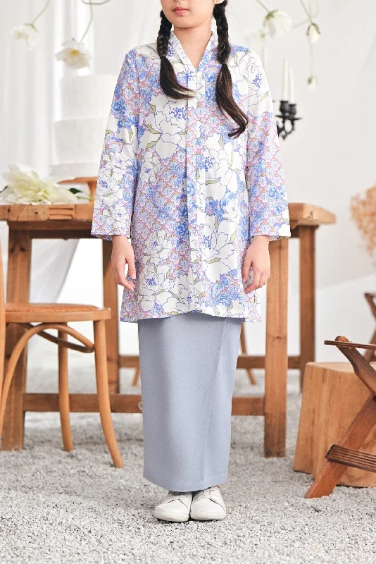 The Mimpian Buttons Skirt - Light Pigeon Blue silk skirt elegant