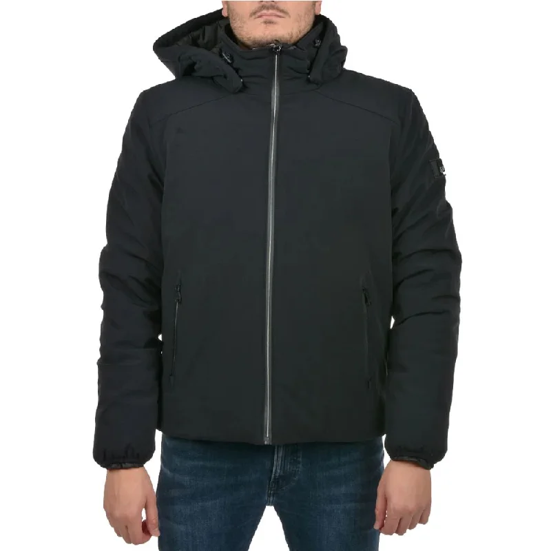 Black Nylon Jacket A-Line Jacket Boat Neck Shawl Collar