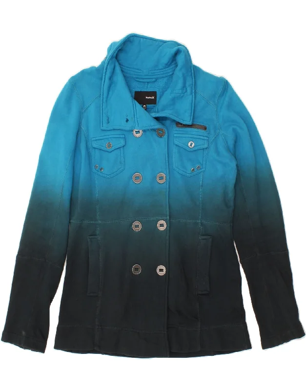 HURLEY Womens Utility Jacket UK 14 Medium Blue Colourblock Hoodie Zip-Up Jacket Button-Up Jacket