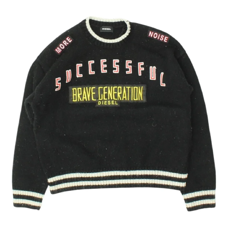 Diesel Womens Black Successful Brave Generation Cropped Knit Jumper | Sweater Glossy Satin Silk