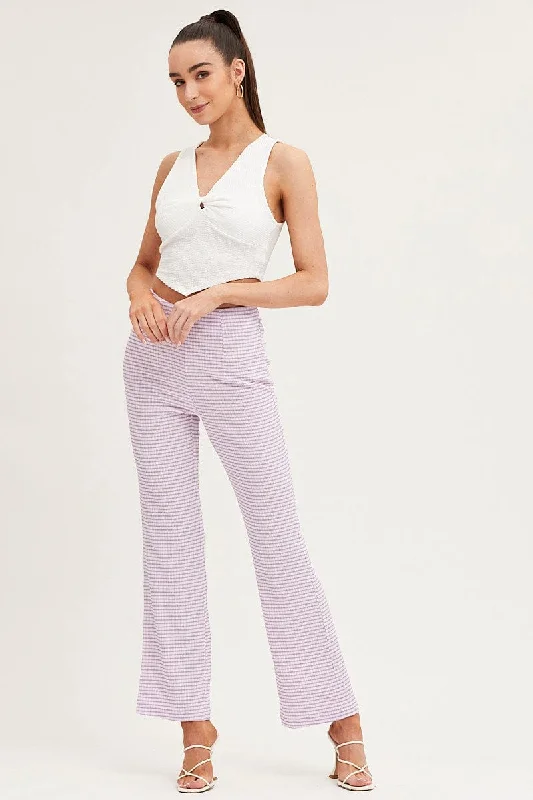 Check High Rise Pants Straight Leg Elegant Dress Pants