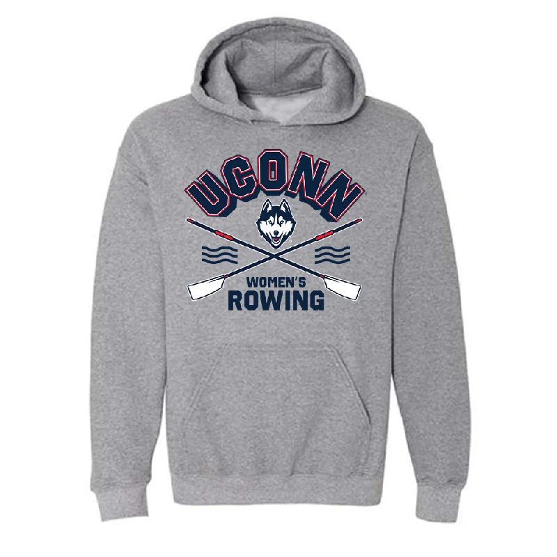 UConn - NCAA Women's Rowing : Daria Potapov - Sports Shersey Hooded Sweatshirt Hoodie with Exposed Zipper Edgy Industrial