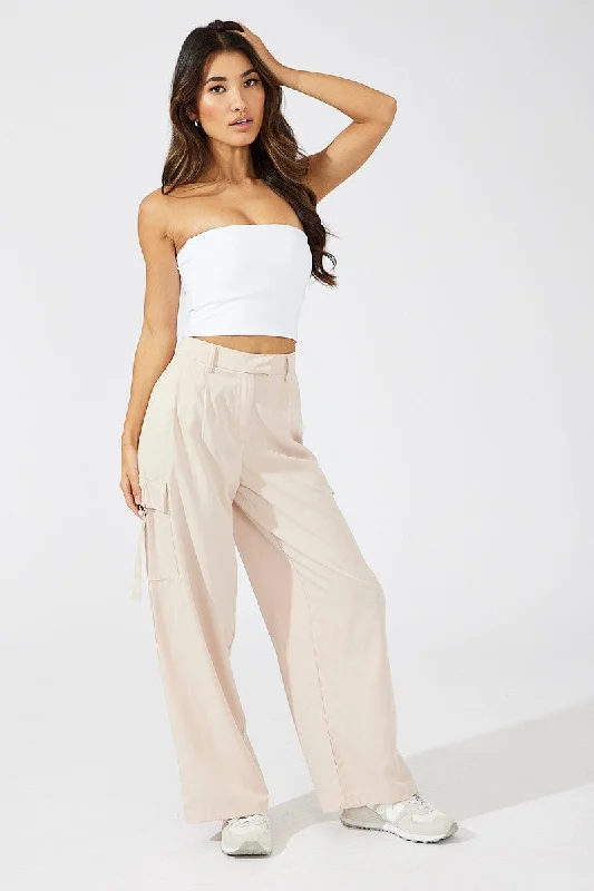 Beige Wide Leg Pants Low Rise Modern Skinny Pants