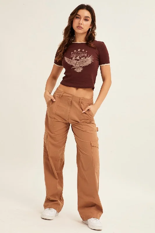 Beige Cargo Pant Mid Rise Soft Wool Pants