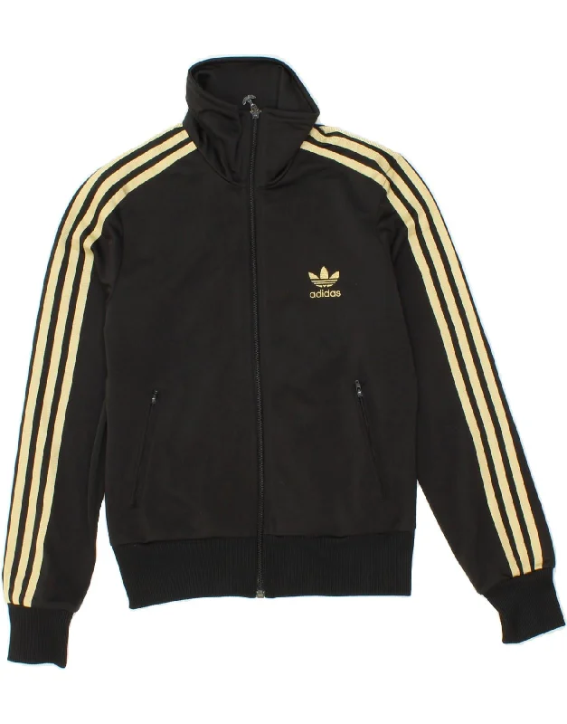 ADIDAS Womens Graphic Tracksuit Top Jacket EU 34 Small Black Polyester Stand-Up Collar Roll-Neck Collar Turtle Neck