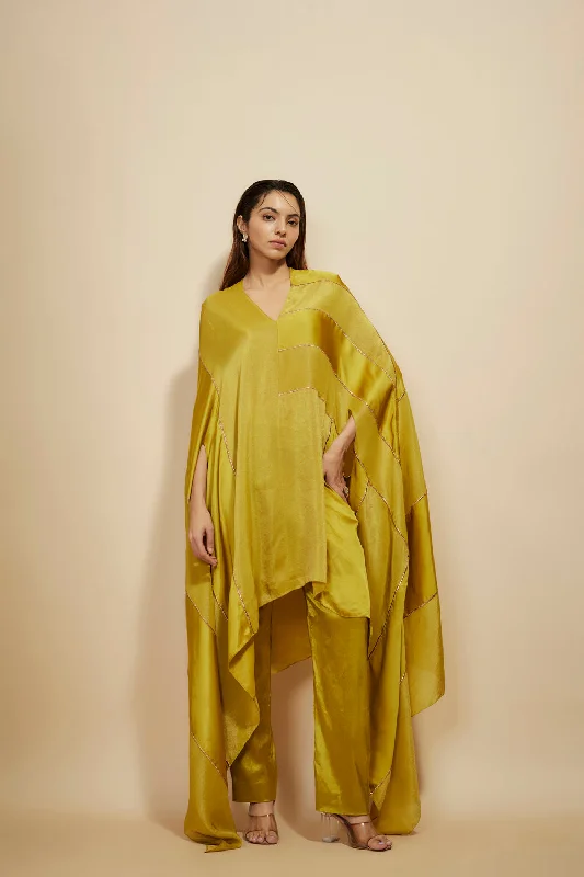 Mustard Block Embroidered Kaftan With Pant Soft Stretch Leggings