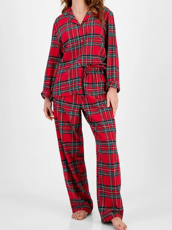 Hazel Blues® |  Plaid Collared Neck Button Up Top and Pants Lounge Set Fashionable Button-Up Pants