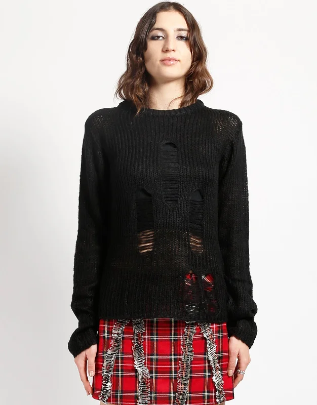 RAG STRIPE SWEATER BLACK Zippered Buttoned Snapped