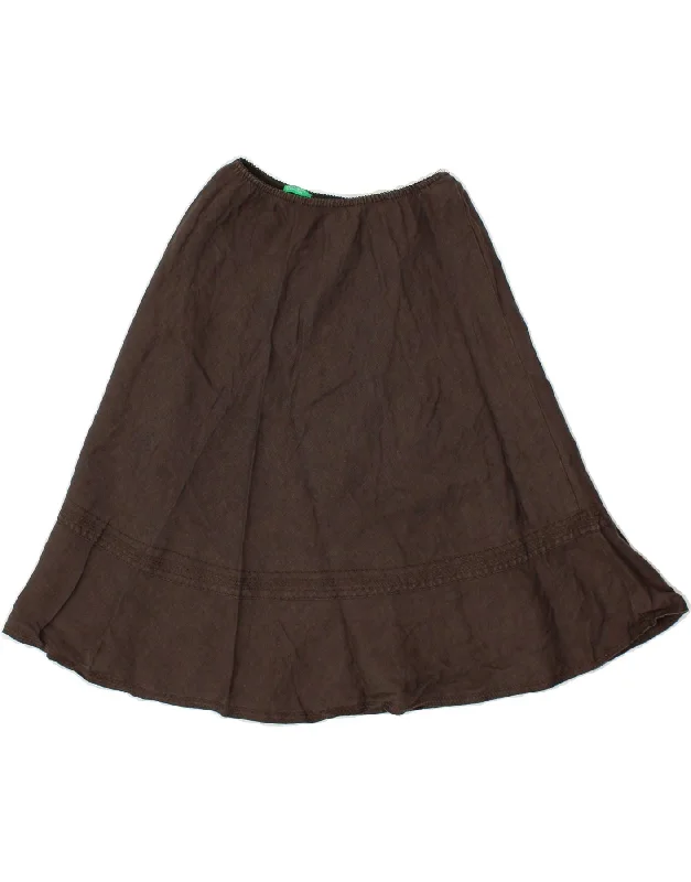 BENETTON Womens A-Line Skirt IT 38 XS W24 Brown Linen flowy skirt hem