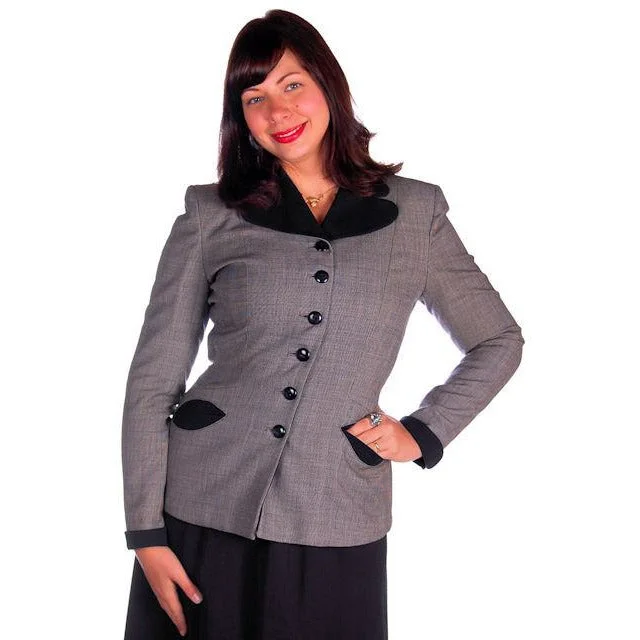 Vintage Ladies Navy/Gray Gotham Blazer Suit Jacket Gotham 1940s Med-Large 38-30 Welt Pockets Slit Pockets Flap Pockets