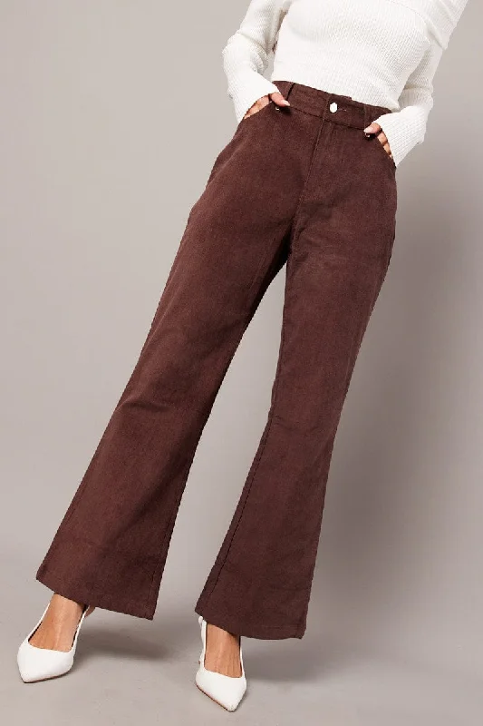 Brown Wide Leg Pants High Rise Corduroy Comfortable Pleated Pants