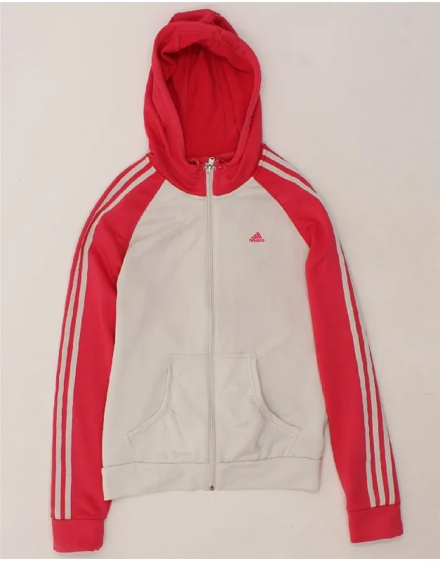 ADIDAS Womens Zip Hoodie Sweater UK 12 Medium Pink Colourblock Polyester Satin Blend Silk Blend Wool Blend