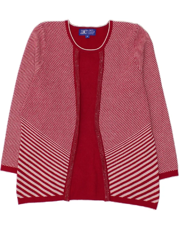 PACO COASTAL Womens Crew Neck Jumper Sweater UK 16 Large Red Striped Spandex Rayon Corduroy