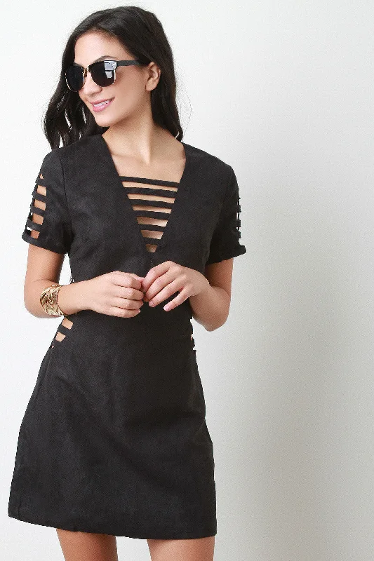 Caged Vegan Suede Dress Tunics Stylish modern