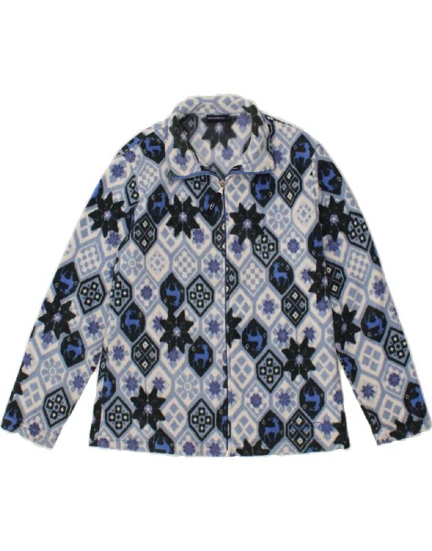 CONTE OF FLORENCE Womens Fleece Jacket UK 14 Medium Blue Fair Isle Anorak Shell Jacket Lightweight Jacket