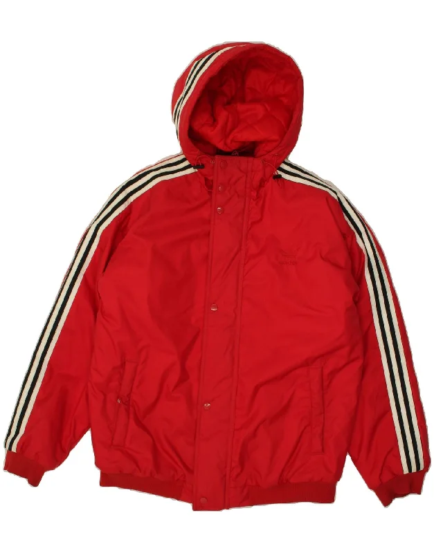 ADIDAS Womens Graphic Hooded Padded Jacket UK 16 Large  Red Polyamide V-Neck Jacket Boat Neck Jacket Square Neck Jacket