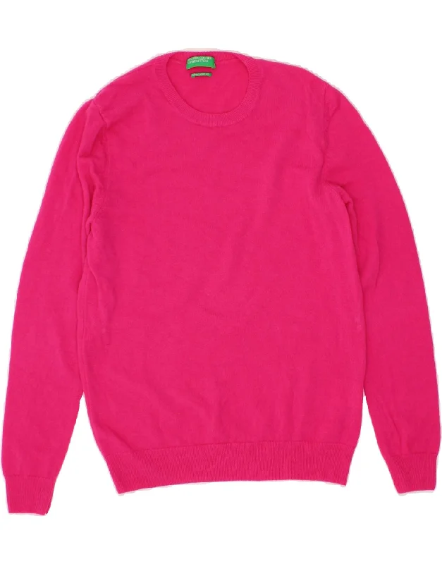 BENETTON Womens Crew Neck Jumper Sweater UK 14 Medium Pink Stylish Fashionable Trendy