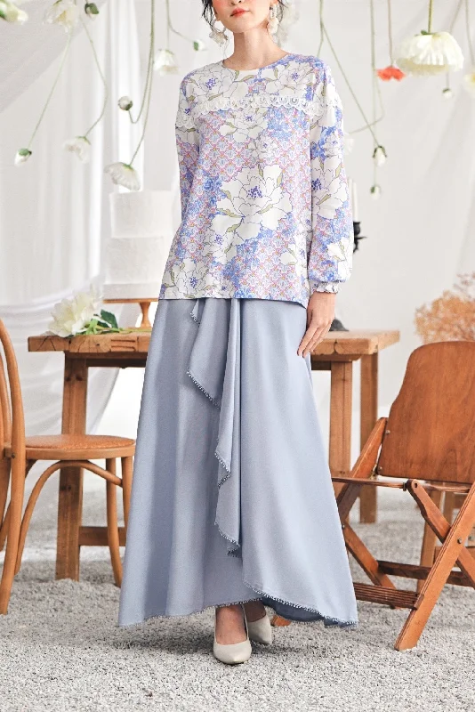 The Mimpian Women Ruffle Wide Skirt - Light Pigeon Blue lightweight skirt design