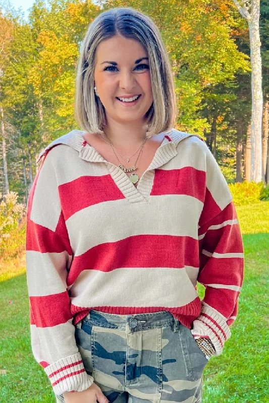 Cinnamon Dulce Sweater - Rust Ribbed Striped Patterned