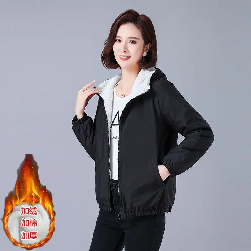 Winter Women’s Thicken Jacket Korean Velvet Thickening Hooded Cotton Padded Warm Waterproof Coats Casual Light Short Outerwears Plaid Jacket Tartan Jacket Houndstooth Jacket