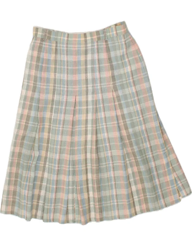 VINTAGE Womens A-Line Skirt IT 46 Large W32 Blue Check Viscose wool skirt breathable