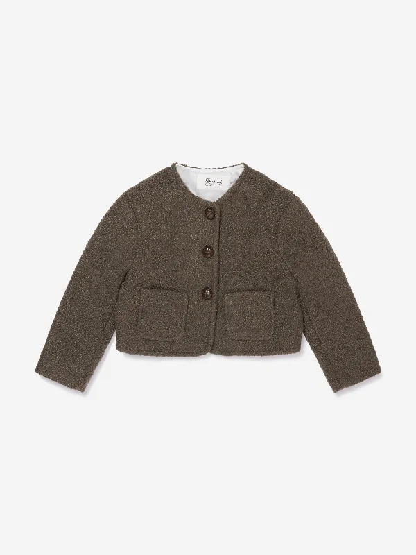 Bonpoint Girls Tabitha Jacket in Beige Wool Fabric Cashmere Fabric Tweed Fabric