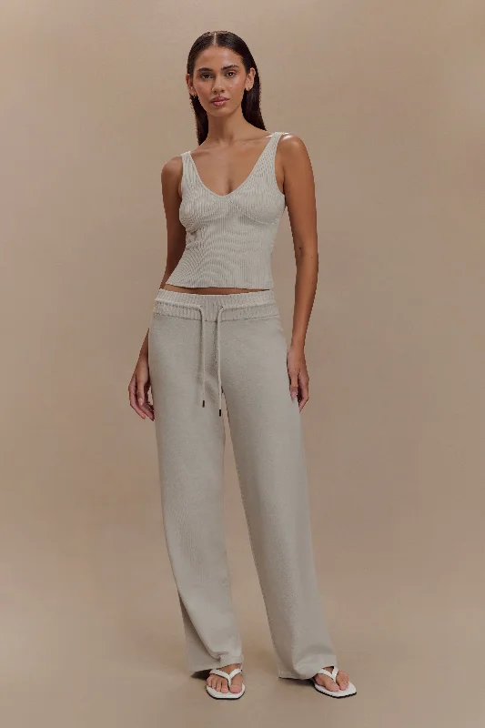 Natalya Knit Wide Leg Pants - Heather Grey Marle Casual Yoga Pants