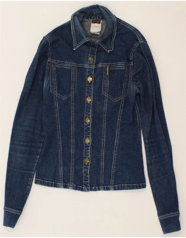 PLEIN SUD Womens Denim Jacket EU 38 Medium Navy Blue Denim Fabric Leather Fabric Suede Fabric