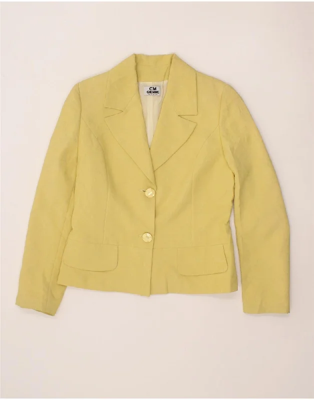 GIEMME Womens 2 Button Blazer Jacket UK 10 Small Yellow Denim Fabric Leather Fabric Suede Fabric