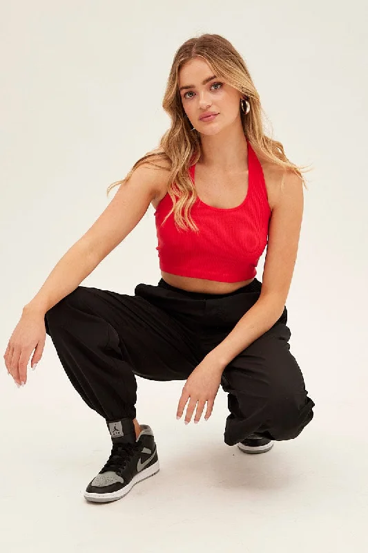 Black Parachute Cargo Pants Mid Rise Trendy Velvet Pants