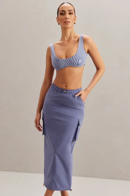 Cargo Maxi Skirt in Dusty Blue velvet skirt rich