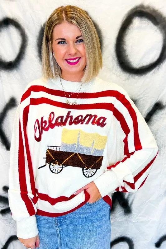 Oklahoma Stripe Sweater - Crimson & White Faux Fur Fabric Real Fur Fabric Shearling Fabric