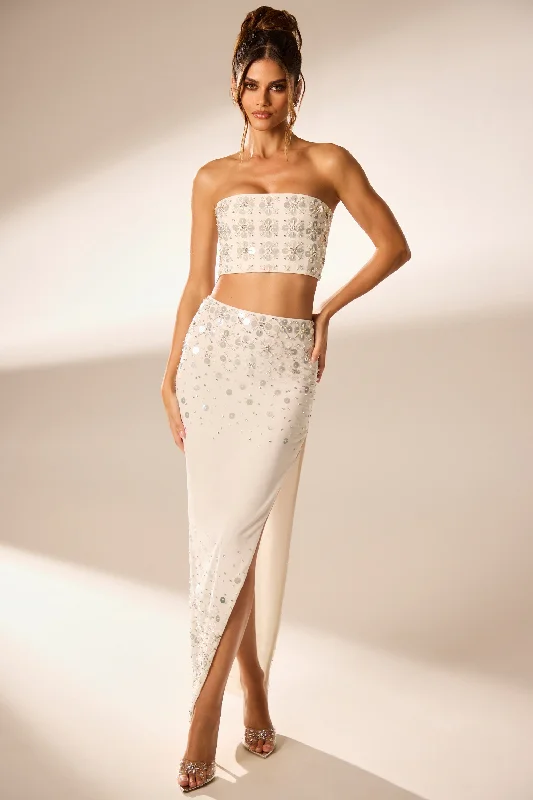 Hand Embellished Maxi Skirt in Ivory wool skirt warm