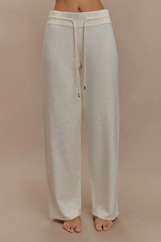 Natalya Knit Wide Leg Pants - Ivory Fashionable Jogger Pants