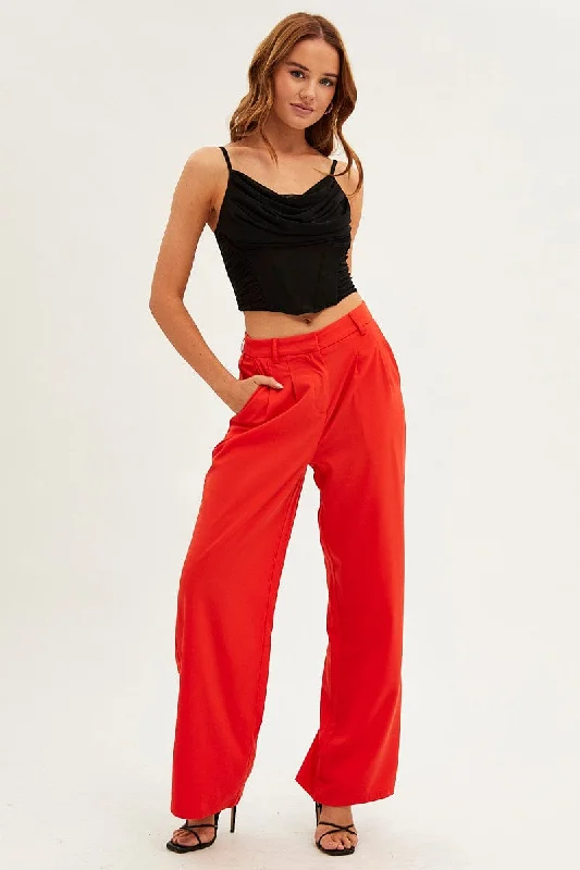 Orange Wide Leg Pants High Rise Comfortable Jogger Trousers