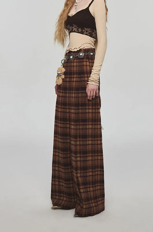 Plaid Woolen Wide-leg Pants Stylish Casual Pants