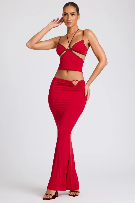 Mid Rise Maxi Skirt in Fire Red high waist skirt