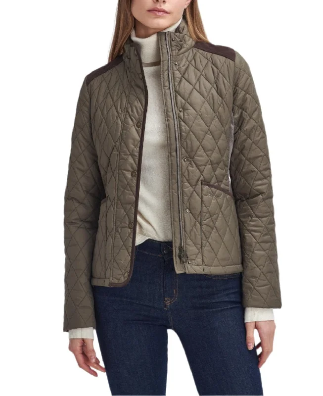 Barbour Womens Highfield Quilted Jacket Denim Fabric Leather Fabric Suede Fabric