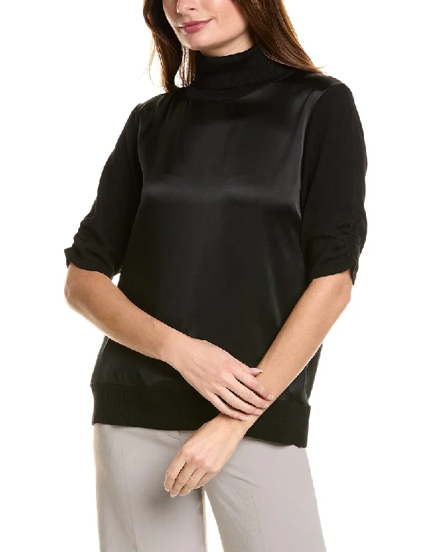 Elie Tahari Satin Front Wool & Cashmere-Blend Sweater Layered Multi-layer Single Layer