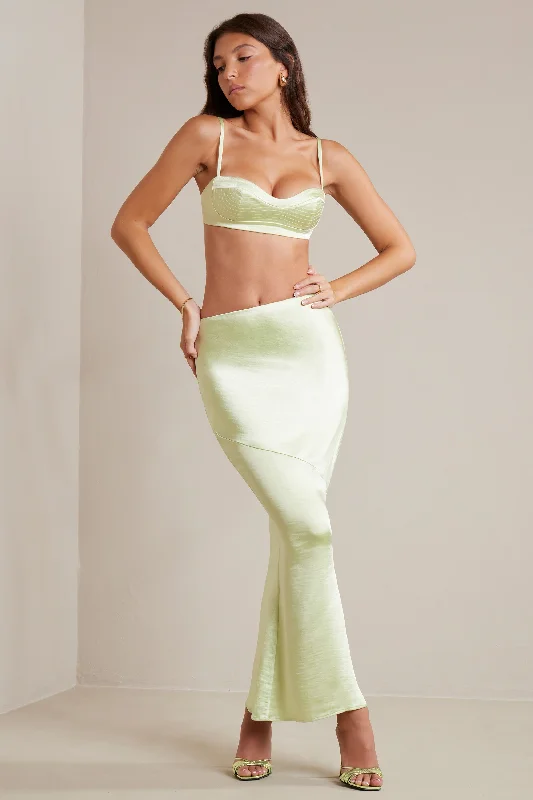 Bias Cut Satin Maxi Skirt in Lime cashmere skirt soft