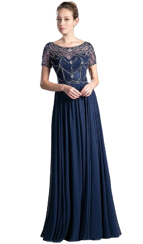 Ladivine CD0123 - Bateau Illusion Neckline Short Sleeves Mother of the Bride Dress sweetheart Neckline Romantic