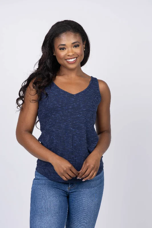 Nic+Zoe Drapey Rib Tank in Dark Indigo relaxed fit tank